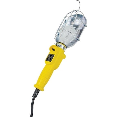 Work Light With Metal Guard And Single Outlet, 12 A, 25 Ft L Cord, Yellow